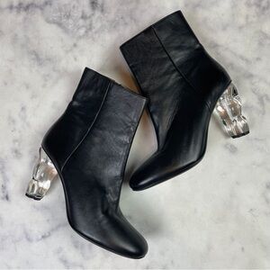 FRAME Le Luz Black Leather Acrylic Clear Heel Ankle Boots Sz 40